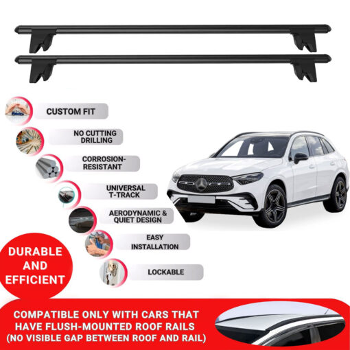 Premium Roof Bars for Mercedes Glc X254 2022 And After; Lockable Roof Rack Cross Bars, Compatible with Flush-Mounted Roof Rails (2 Pcs) Black - Image 2