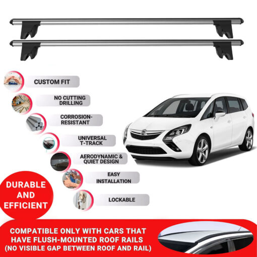 Premium Roof Bars for Opel Zafira Tourer C 2011-2019; Lockable Roof Rack Cross Bars, Compatible with Flush-Mounted Roof Rails (2 Pcs) Grey - Image 2