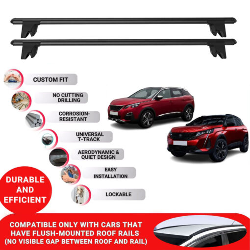 Premium Roof Bars for Peugeot 3008 Mk2 Suv 2016-2024; Lockable Roof Rack Cross Bars, Compatible with Flush-Mounted Roof Rails (2 Pcs) Black - Image 2