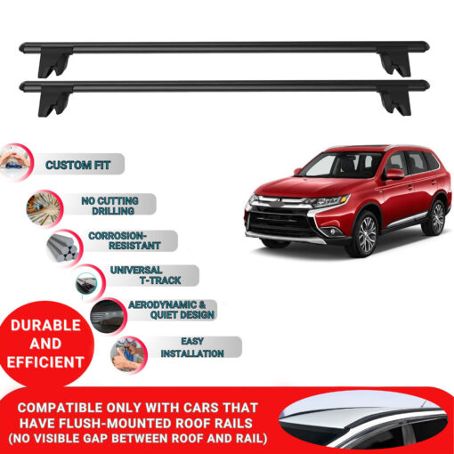 Premium Roof Bars for Mitsubishi Outlander Mk4 2021 And After; Lockable Roof Rack Cross Bars, Compatible with Flush-Mounted Roof Rails (2 Pcs) Black - Image 2