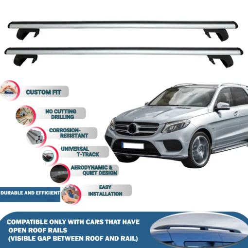 Roof Rack Cross Bars for Mercedes-Benz GLE 2011-2019 2 Pcs Silver