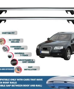 Axenture Roof Rack Cross Bars Compatible with Audi A6 Allroad Quattro C6 2006-2011, Fits Raised Roof Rails with Gap to Car Roof, Ideal Rail Carrier for Roof Tents, 2-Piece Silver